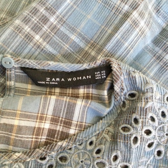 Zara Shirt Blue Plaid Top Long Sleeves size XS - Picture 7 of 7